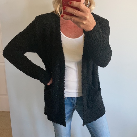 Black Color Popcorn Texture Open Cardigan - Picture 3 of 10
